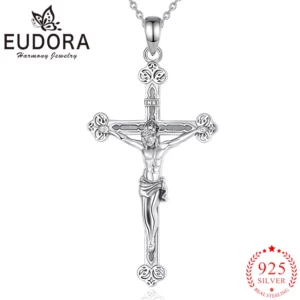 Eudora nouveau 925 en argent Sterling Crucifix croix collier jésus amulette pendentif religieux hommes femmes bijoux personnalité cadeaux