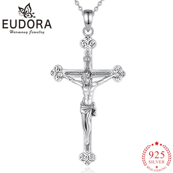 Eudora nouveau 925 en argent Sterling Crucifix croix collier jésus amulette pendentif religieux hommes femmes bijoux personnalité cadeaux