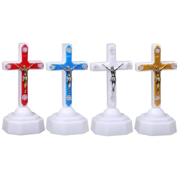 Figurine de croix de Jésus-Christ, lumière LED 3D, lampe de enseigne de face chrétienne, veilleuse