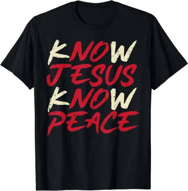 T-Shirt homme femme et enfant, vintage, classique et humoristique, en coton, avec inscription "Know Jesus Know Peace God Faith Christian"
