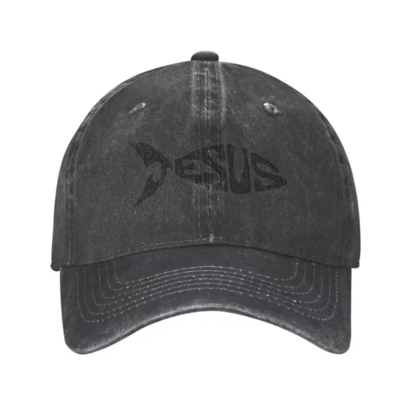 Casquette de baseball en denim lavé pour hommes, chapeaux de poisson chrétien, vêtements de sauna vintage, toutes saisons, Jésus, église chrétienne, distance, Murcia, extérieur – Image 7