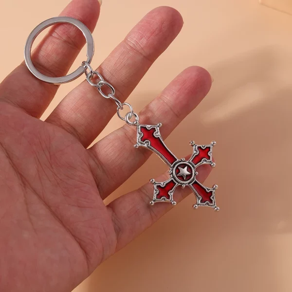 Aihua-Porte-clés croix inversée pour hommes et femmes, pentagramme Steampunk vintage, porte-clés de voiture, croix gothique SAFLucifer