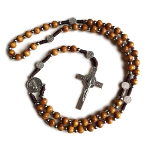 Support de perles en bois marron, pendentif croix tissée, Long chapelet Saint benoît pour hommes et femmes