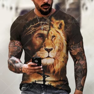 Christ jésus T-Shirts pour hommes 3D Lion imprimé T-Shirt vêtements d'été à manches courtes Streetwear Vintage hauts T-Shirt hommes vêtements