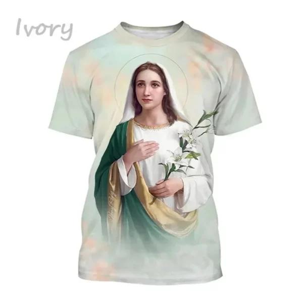 T-shirt imprimé 3D de la Vierge Marie pour femmes, déesse de la misériUL, chrétien, béni Jésus, dieu, t-shirts, vêtements pour femmes, unisexe, manches courtes – Image 9
