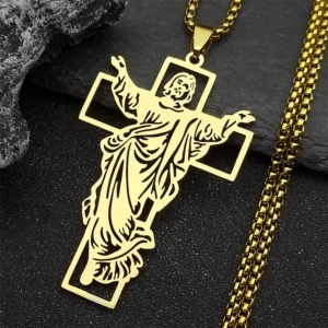 Collier pendentif croix Crucifix jésus orthodoxe pour femmes/hommes, en acier inoxydable, couleur or, chaîne masculine, bijoux collier N4573S02