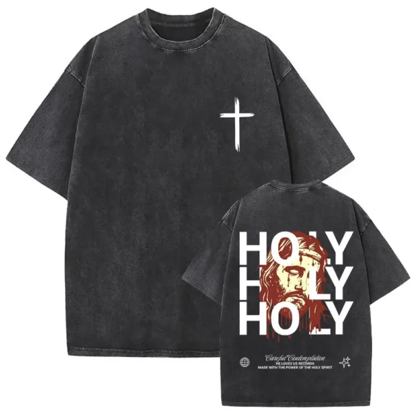 T-shirt délavé Vintage pour hommes et femmes, style religieux chrétien, jésus pardonne le père, gothique Rock, surdimensionné, Streetwear – Image 21