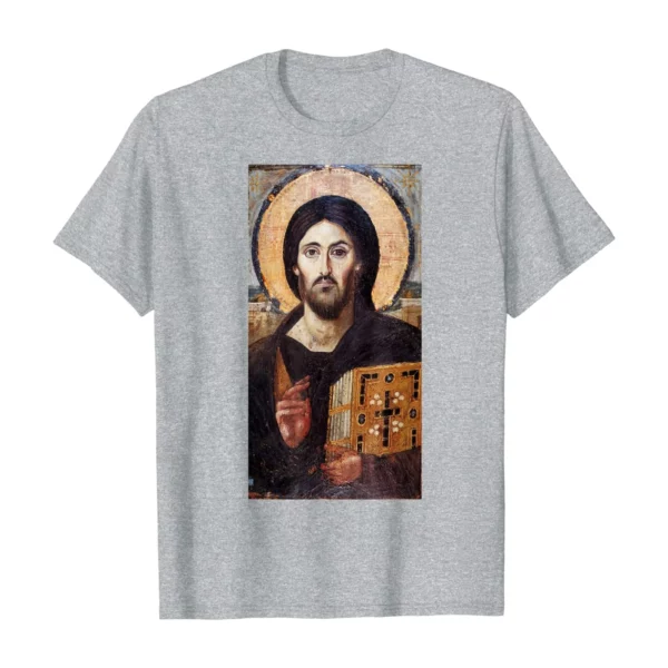 T-shirt avec icône de Jésus Christ Pantocrator, cadeau chrétien orthodoxe, Sinaï T-shirt unisexe à manches courtes en coton d'été O-Neck Nouveau S-3XL – Image 2