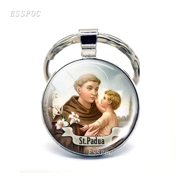 Saint Anthony porte-clés Saint porte-clés médaille d'amour cadeaux chrétiens Cabochon religieux bijoux religieux porte-clés anneau – Image 4