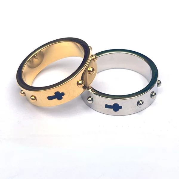 Chapelet de croix gravé en acier inoxydable, anneau de prière, de mariage sur le côté, de foi religieuse, anneau d'éternité – Image 7