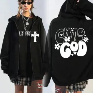 Sweat à capuche zippé chrétien pour hommes et femmes, chemise de protection gothique vintage, veste, vêtements, Jésus vivant, vert d'un dieu bouclé, verset biblique imprimé