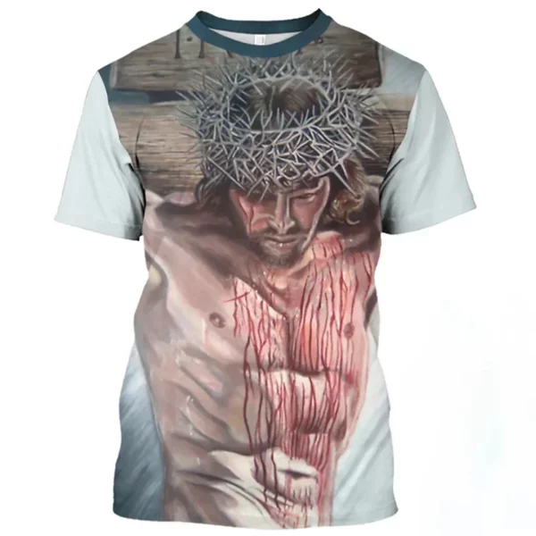 T-shirt à manches courtes à motif de Jésus-Christ pour hommes, décontracté, col rond, imprimé catholicisme, séchage rapide, été – Image 6