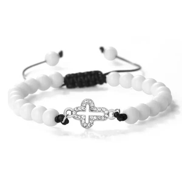 Bracelet tressé réglable en pierre naturelle de 6 mm avec pendentif croix creuse, symboles de l'harmonie spirituelle et des fées sacrées, cadeaux de yoga – Image 12