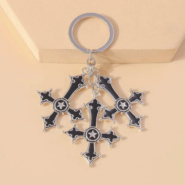 Aihua-Porte-clés croix inversée pour hommes et femmes, pentagramme Steampunk vintage, porte-clés de voiture, croix gothique SAFLucifer – Image 28