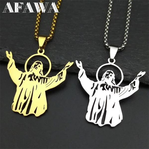 Collier pendentif Jésus chrétien vintage pour hommes et femmes, acier inoxydable, or, argent, document religieux, amulette de foi, bijoux masculins