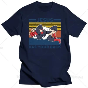 Hommes jésus a votre dos T-shirt graphique Judo Jujitsu Style de rue Harajuku motif à manches courtes coton rétro T-shirt