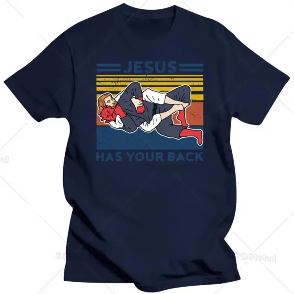 Hommes jésus a votre dos T-shirt graphique Judo Jujitsu Style de rue Harajuku motif à manches courtes coton rétro T-shirt