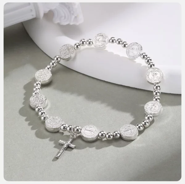 Vnox-Perles rondes JOprompt pour hommes et femmes, pendentif croix de Jésus, bracelets à breloques en or et argent, bijoux religieux catholiques – Image 14