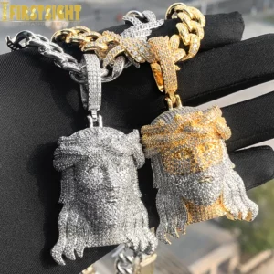 Collier avec pendentif tête de jésus religieux CZ glacé, couleur or 5A, breloque de foi en Zircon, bijoux Hip Hop pour hommes, nouvelle collection