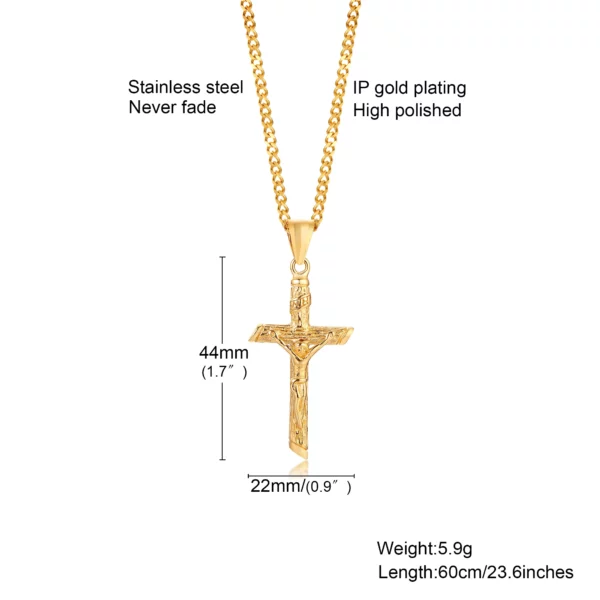 Collier croix en acier inoxydable pour hommes et femmes, pendentif Jésus, collier de document en or, catholique, prière d'église, bijoux de foi, cadeau – Image 5