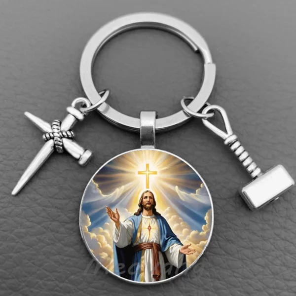 J'aime Jésus porte-clés en verre, porte-clés de bénédiction croisée, porte-clés de voiture, bijoux religieux, mode foi chrétienne, 2024 – Image 2