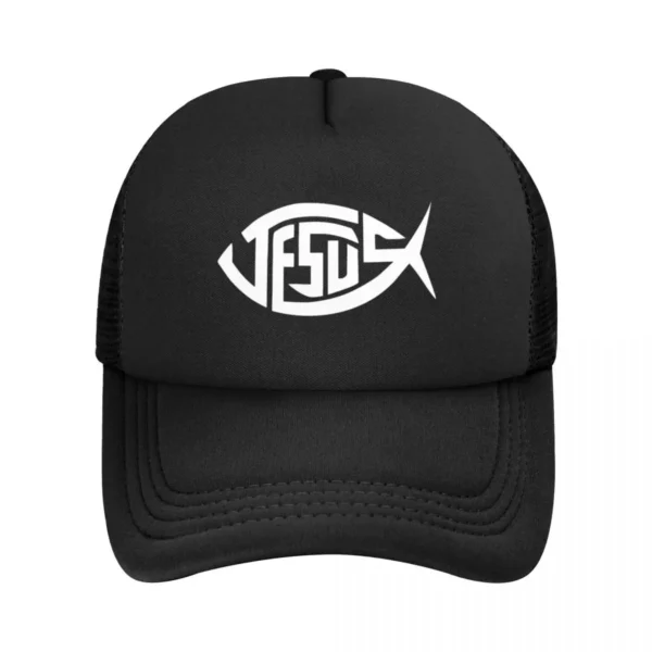 Casquette de Baseball en Maille avec Emblème de Jésus Poisson, Casquette de Camionneur Hip Hop, Ichthile Ichthus, Casquette de Course Réglable – Image 2