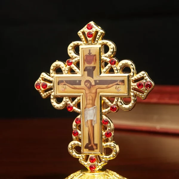 Croix orthodoxe Croix de Jésus à trois barres plaquée or 3,5 pouces Décor d'église Cadeau religieux Symbole spirituel Croix orthodoxe – Image 6