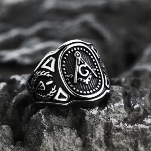 Bague de Style Punk Vintage en acier inoxydable, bague maçonnique AG dominatrice pour hommes