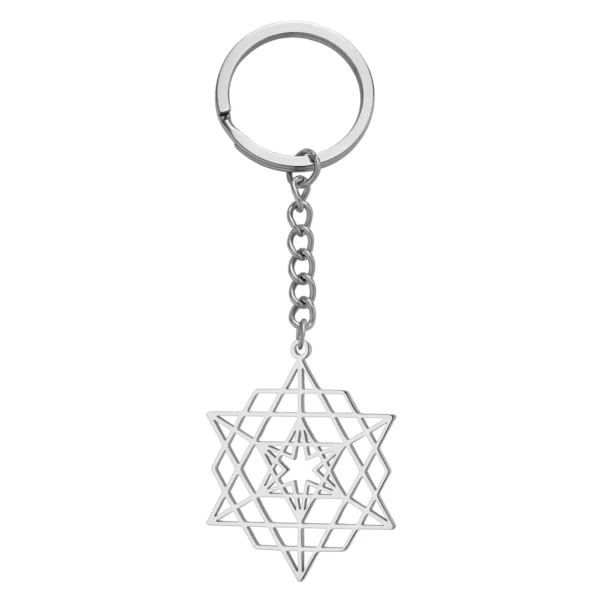 Dreamtimes-Porte-Clés Hexagramme Symdains en Acier Inoxydable, Pendentif Géométrique Juive, Étoile de FC, Cadeau Bijoux pour Femme et Homme – Image 5