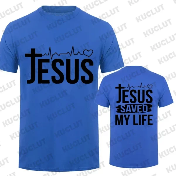Jésus sauver ma vie imprimer hommes t-shirt à manches courtes col rond t-shirt Religion chrétienne foi t-shirt hauts vêtements Camisetas – Image 8