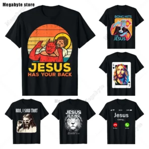 T-shirt en coton chrétien vintage pour hommes, Jésus a votre dos, Jiu Jitsu, Streetwear surdimensionné Harajuku, Y-Kawaii Respzed T Shirt