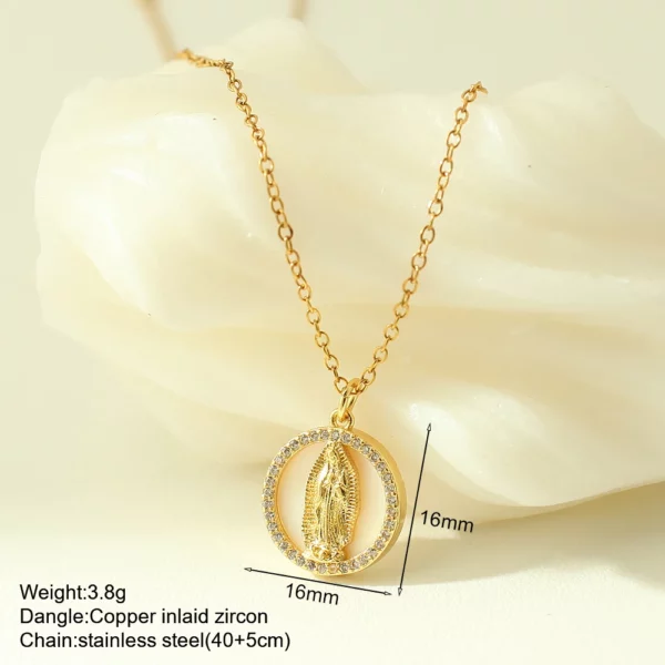 Nouveau en été couleur or bijoux pour Boho Croix et Vierge Marie Collier Pour Femmes En Acier Inoxydable Longue Chaîne Jésus Choker – Image 4