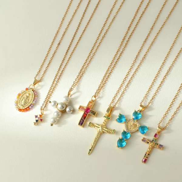 Croix Collier Pour Les Femmes Bohème Jésus Vierge Marie Choker Boho Zircon Colliers En Acier Inoxydable Longue Chaîne Nouveau Dans le cou Bijoux – Image 3