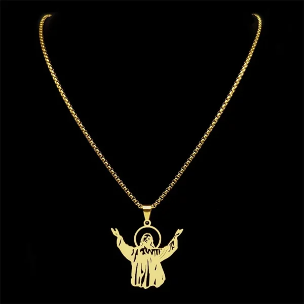 Collier pendentif Jésus chrétien vintage pour hommes et femmes, acier inoxydable, or, argent, document religieux, amulette de foi, bijoux masculins – Image 5