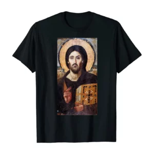 T-shirt avec icône de Jésus Christ Pantocrator, cadeau chrétien orthodoxe, Sinaï T-shirt unisexe à manches courtes en coton d'été O-Neck Nouveau S-3XL