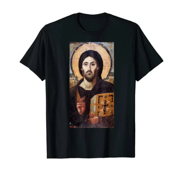 T-shirt avec icône de Jésus Christ Pantocrator, cadeau chrétien orthodoxe, Sinaï T-shirt unisexe à manches courtes en coton d'été O-Neck Nouveau S-3XL