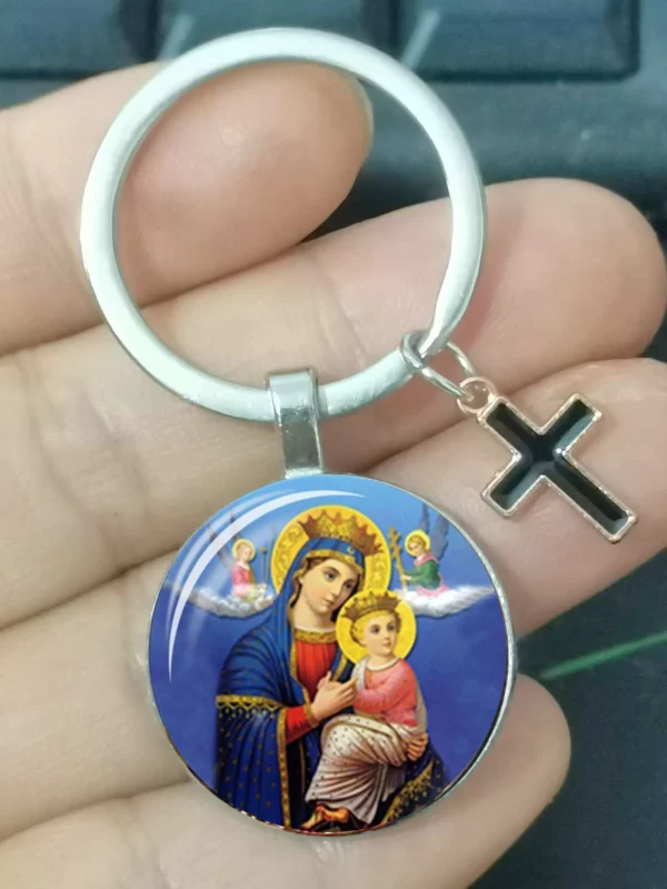 Vierge Marie, Mère des Bébés, Porte-clés, Jésus Christ, Pendentif Chrétien, Religion Catholique, Bijoux en Verre, Cadeau pour Homme et Femme – Image 3