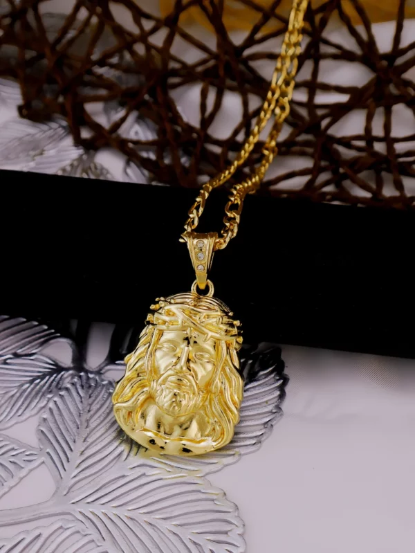 2 tailles Hip Hop Style Punk dieu jésus tête de luxe plaqué or pendentif collier Figaro chaîne hommes femmes bijoux – Image 4