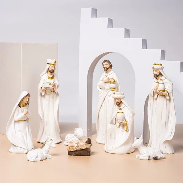 1 ensemble de Figurines de crèche de jésus de noël, accessoires de décoration pour la maison, bureau, sainte famille, ornements de bureau en résine – Image 4