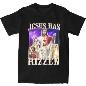 Hommes femmes jésus a Rizzen Rizz Humor Christ Gag cadeau T-Shirts vêtements coton drôle catholique jésus Meme T-Shirts t-shirt vêtements