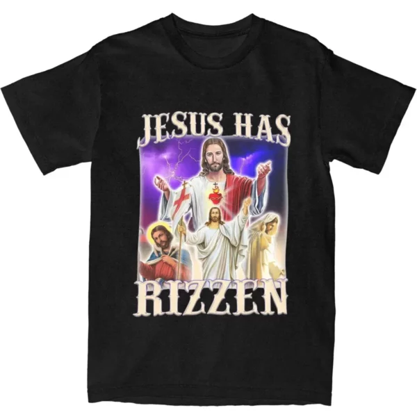 Hommes femmes jésus a Rizzen Rizz Humor Christ Gag cadeau T-Shirts vêtements coton drôle catholique jésus Meme T-Shirts t-shirt vêtements