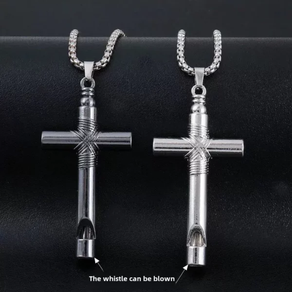 Collier avec pendentif en chaîne croisée en acier inoxydable 316L pour hommes, accessoire religieux de jésus, couleur gris argent – Image 2