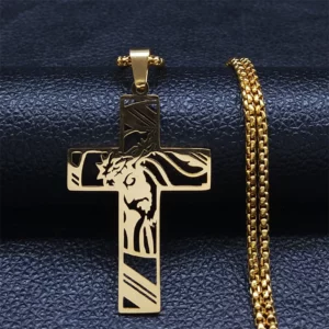 Hip Hop Punk couronne d'épines jésus croix collier pour hommes en acier inoxydable plaqué or Crucifix pendentif colliers bijoux