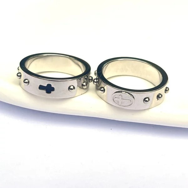 Chapelet de croix gravé en acier inoxydable, anneau de prière, de mariage sur le côté, de foi religieuse, anneau d'éternité – Image 5