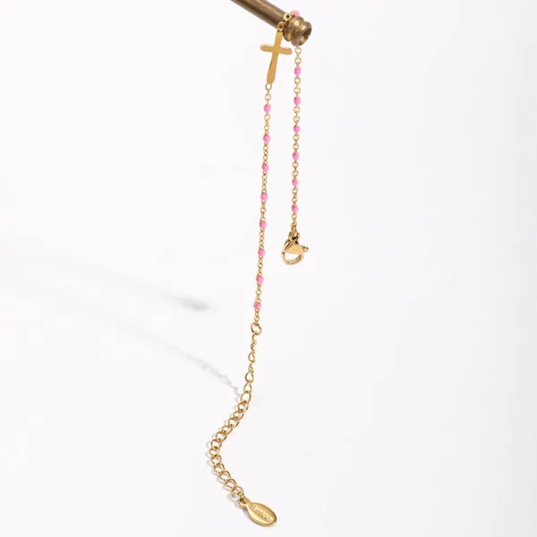 ZMZY – Bracelets Boho en acier inoxydable pour filles, chaîne fine, couleur or, rose pêche, breloque croisée, beau cadeau – Image 5