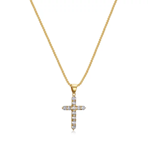 Pendentif croix en acier inoxydable AAA CZ plaqué or glacé, collier avec pendentif jésus scintillant pour hommes et femmes, bijoux tendance – Image 3