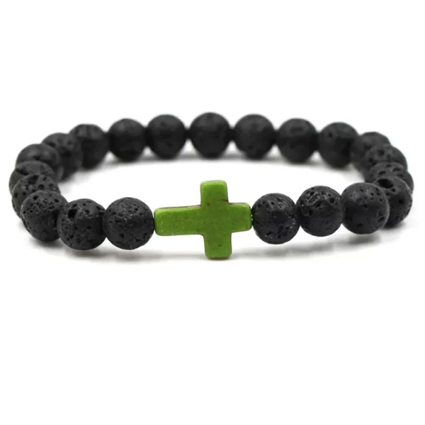 FSUNION-Bracelet à breloques en pierre naturelle pour hommes et femmes, croix, perles de lave noires, bijoux faits à la main, prière, fitness, JOCouple – Image 14