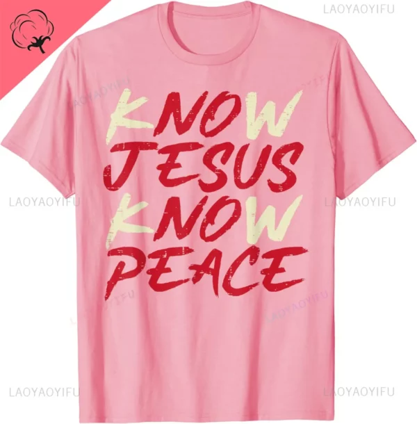 T-Shirt homme femme et enfant, vintage, classique et humoristique, en coton, avec inscription "Know Jesus Know Peace God Faith Christian" – Image 10
