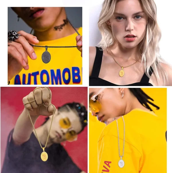 U7 – collier Saint-Michael en acier inoxydable pour homme et femme, pendentif ovale Saint bible, archange, chaîne Spiga, 22 pouces, P1063 – Image 2