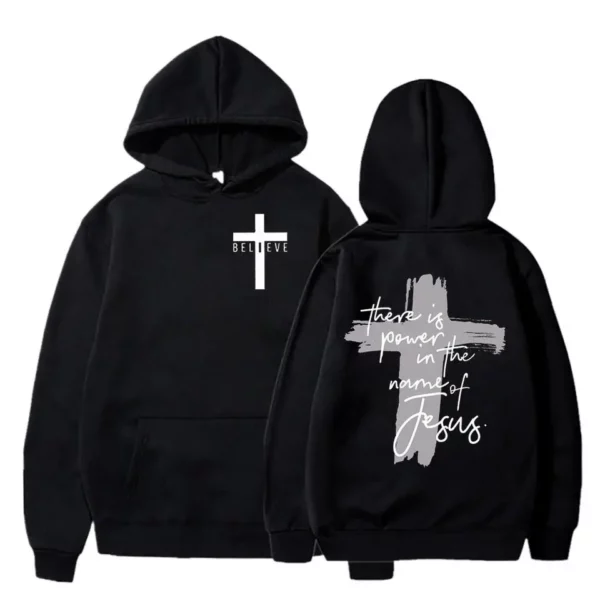 Il y a du pouvoir dans le nom de Jésus sweat à capuche graphique unisexe croix foi sweats femmes/hommes foi chrétienne essentiel sweats à capuche – Image 2